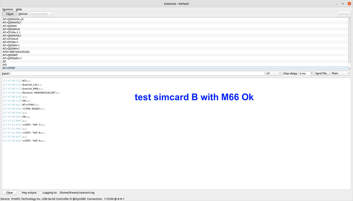 test simcard B with M66 Ok