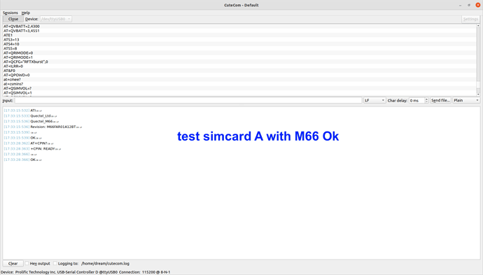 test simcard A with M66 Ok